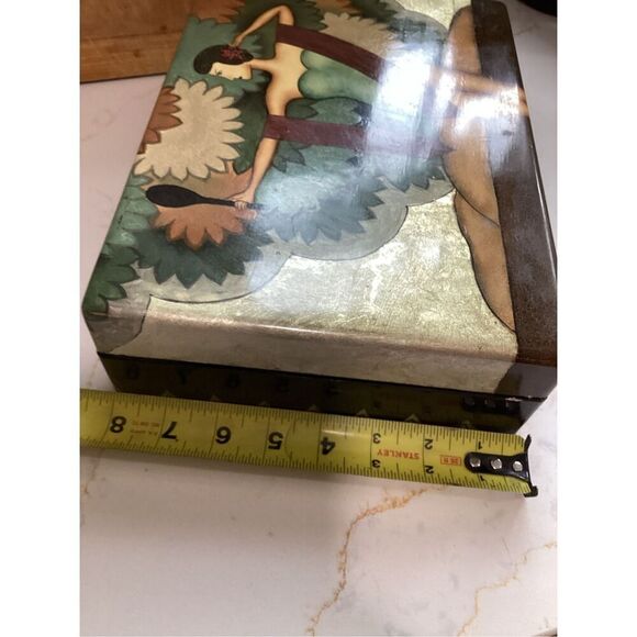 Vintage Art Nouveau Wood Lacquer Jewelry Box  AMAZING Graphics - Picture 11 of 11
